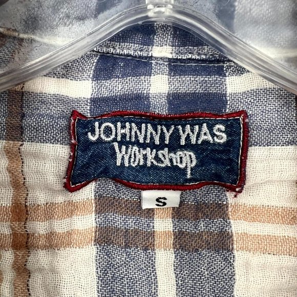 Johnny Was Womens Button Up Shirt Size Small Blue Red Long Sleeve Plaid Casual - Picture 5 of 5